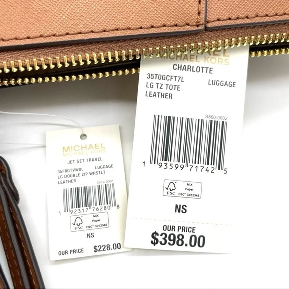 Michael Kors Large Charlotte Tote Bag & Double Zip Wallet Brown (NWT) - Picture 12 of 12